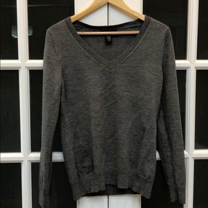 Banana Republic Gray V Neck Merino Wool Sweater